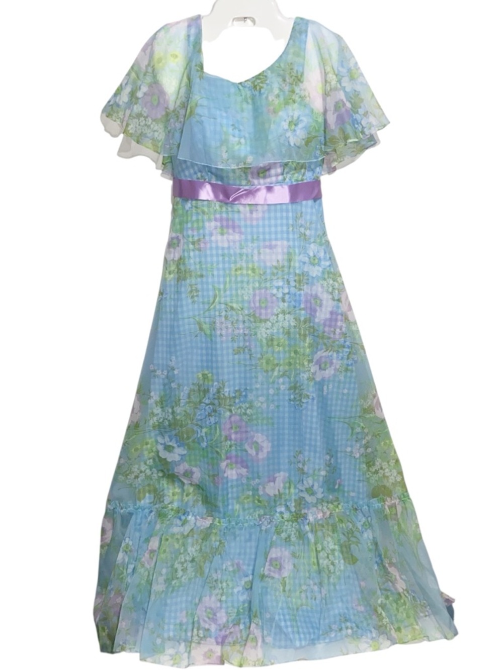 Vintage Maxi Dress Womens XS USA Union Made Gingham Cottagecore Feminine Floral